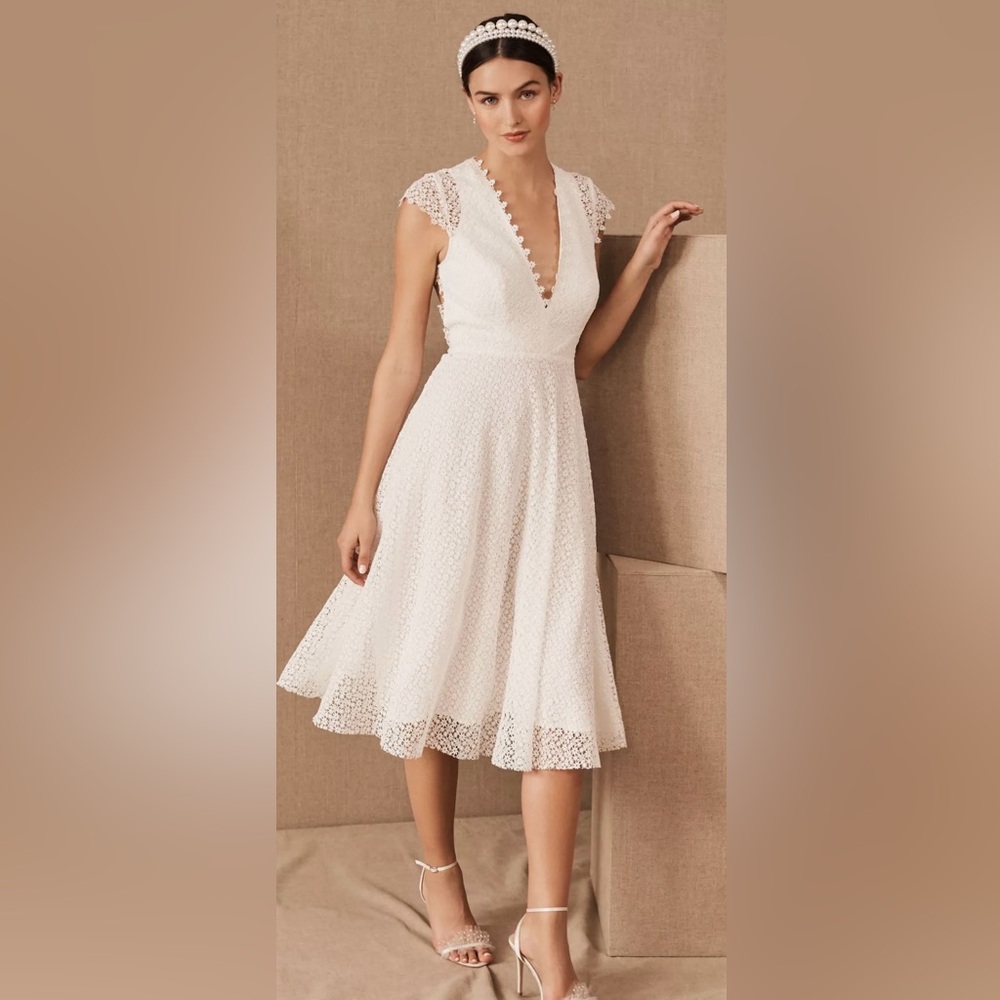 BHLDN White Lace Midi Dress with Cap Sleeves
